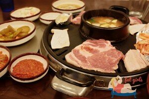 At the korean table in a restaurant